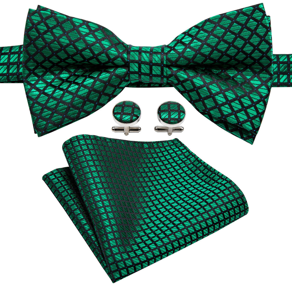Green Plaid Bow Tie Set - GentCrest