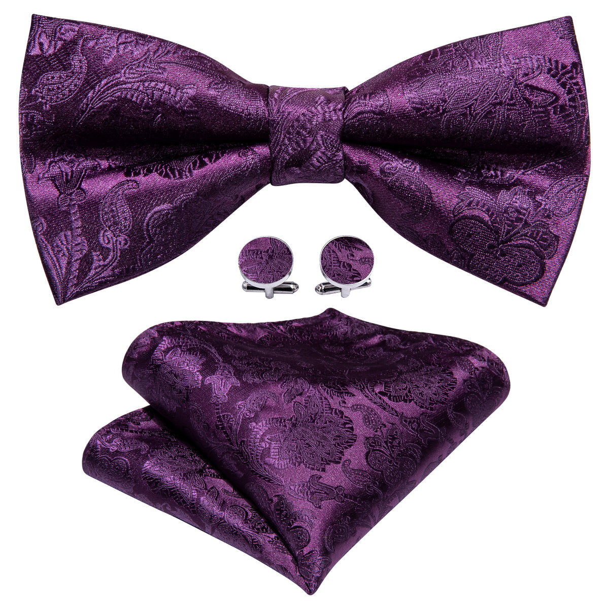 Purple Paisley Bow Tie Set - GentCrest - View 3