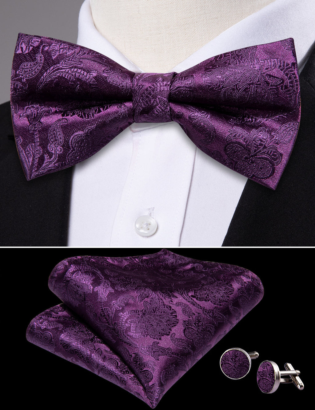 Purple Paisley Bow Tie Set - GentCrest - View 4