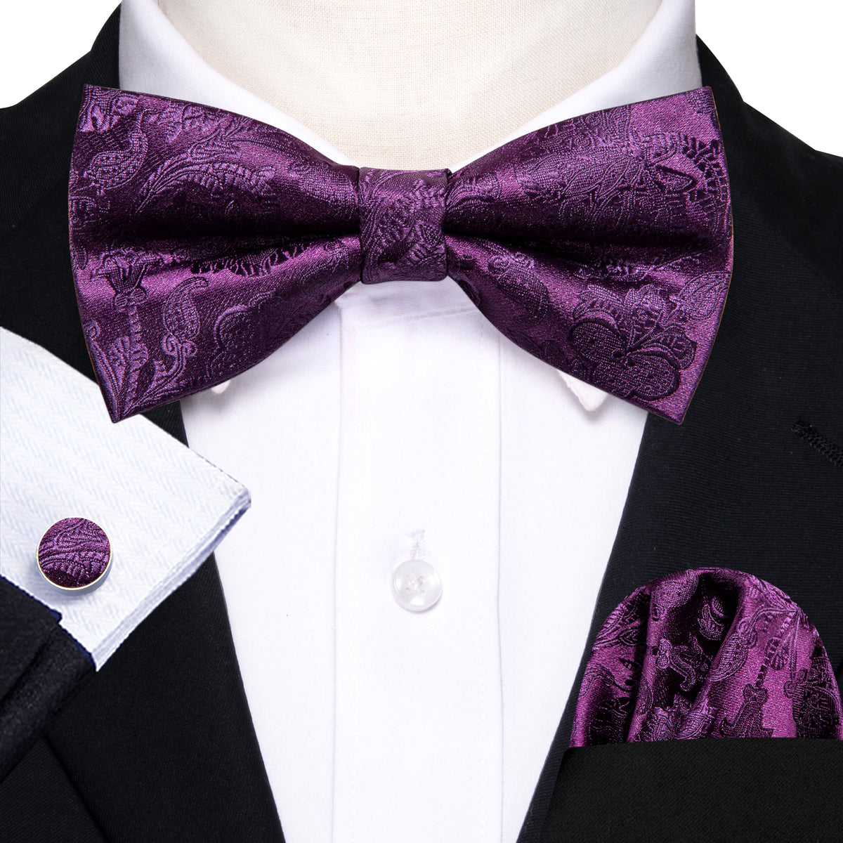 Purple Paisley Bow Tie Set - GentCrest