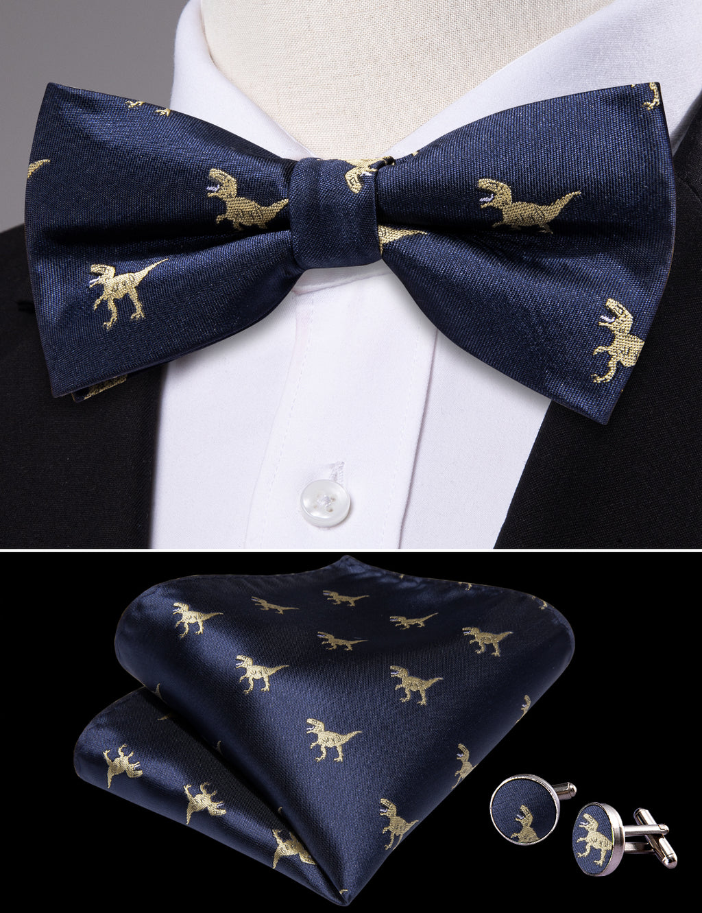 Blue Dinosaur Bow Tie Set - GentCrest - View 4
