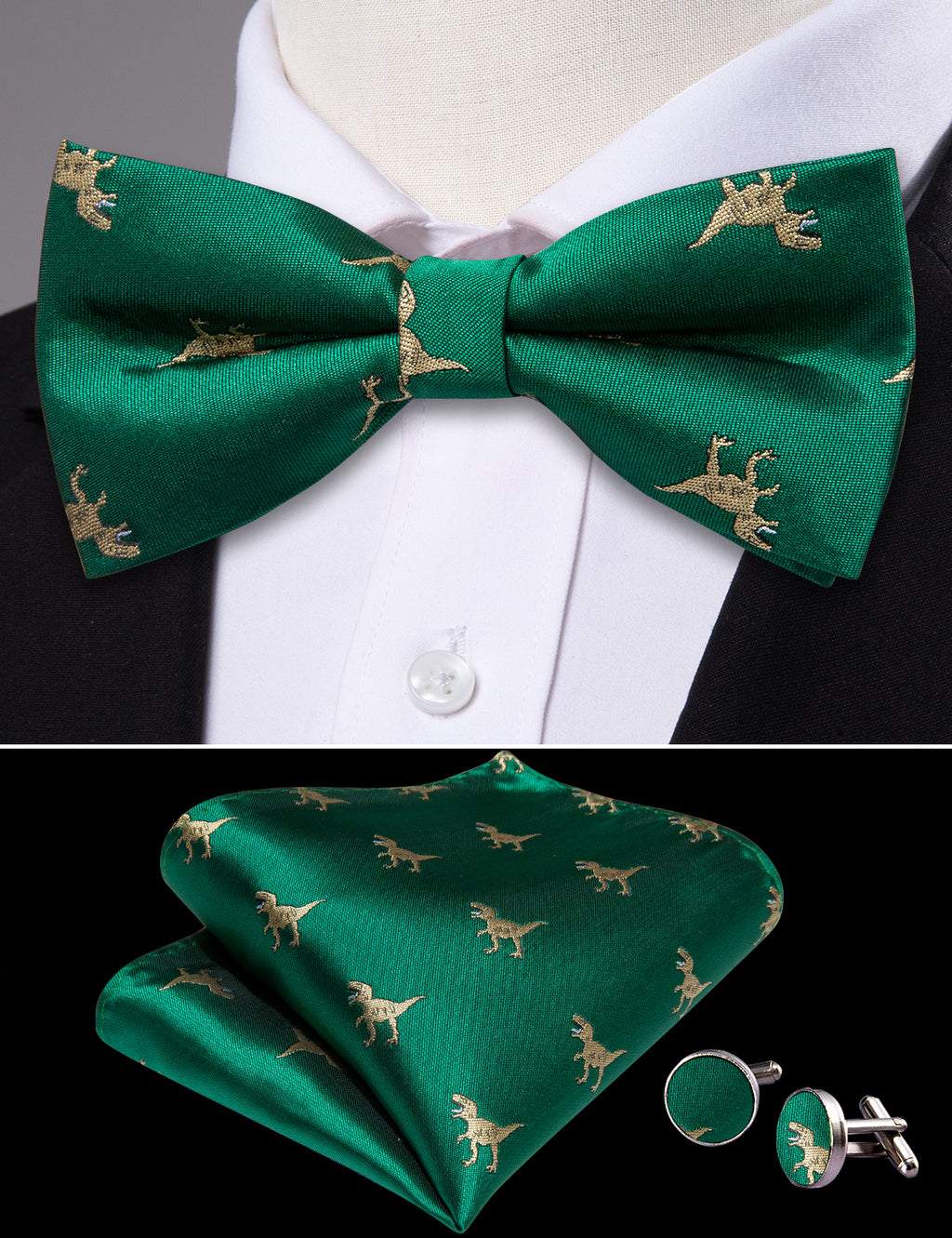 Green Dinosaur Bow Tie Set - GentCrest - View 4