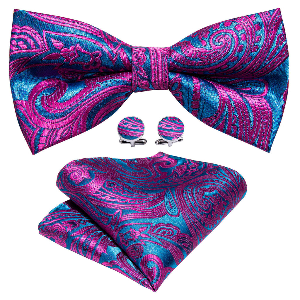 Purple Royal Blue Paisley Bow Tie Set - GentCrest