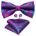 Purple Royal Blue Paisley Bow Tie Set - GentCrest