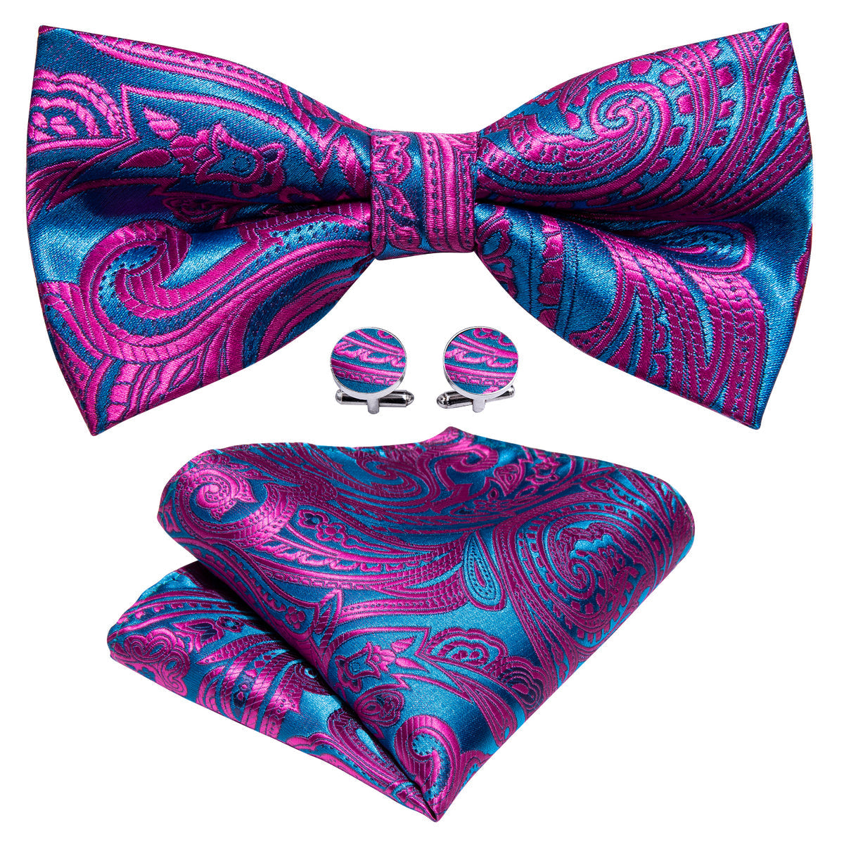 Purple Royal Blue Paisley Bow Tie Set - GentCrest