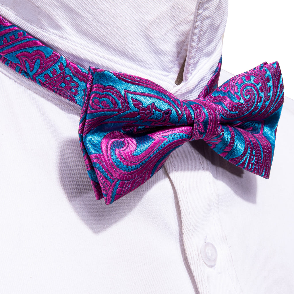 Purple Royal Blue Paisley Bow Tie Set - GentCrest - View 2