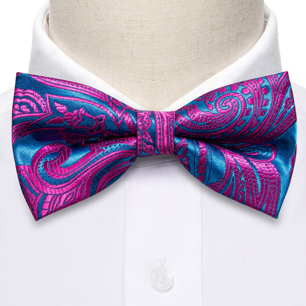 Purple Royal Blue Paisley Bow Tie Set - GentCrest - View 4