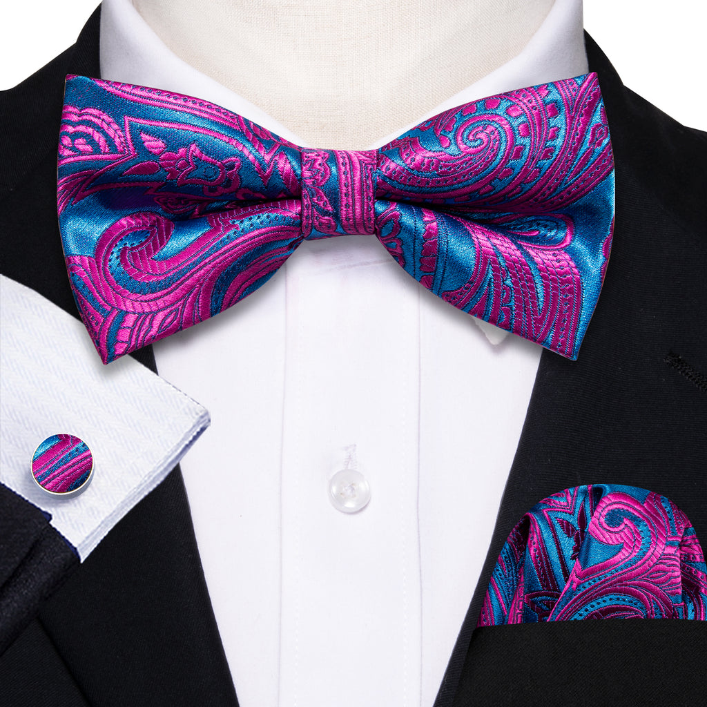 Purple Royal Blue Paisley Bow Tie Set - GentCrest - View 3