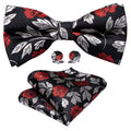Black Silver Paisley Bow Tie Set - GentCrest