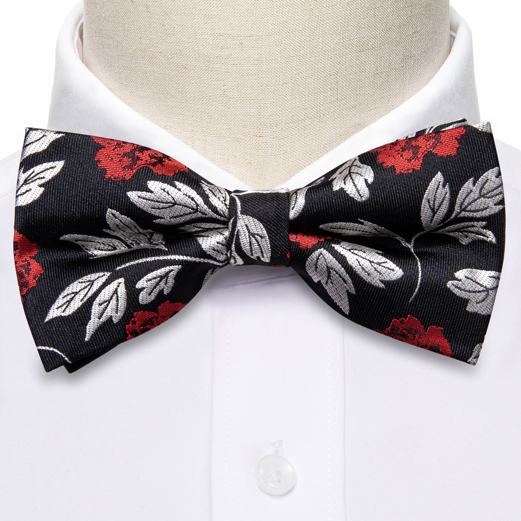 Black Silver Paisley Bow Tie Set - GentCrest - View 5