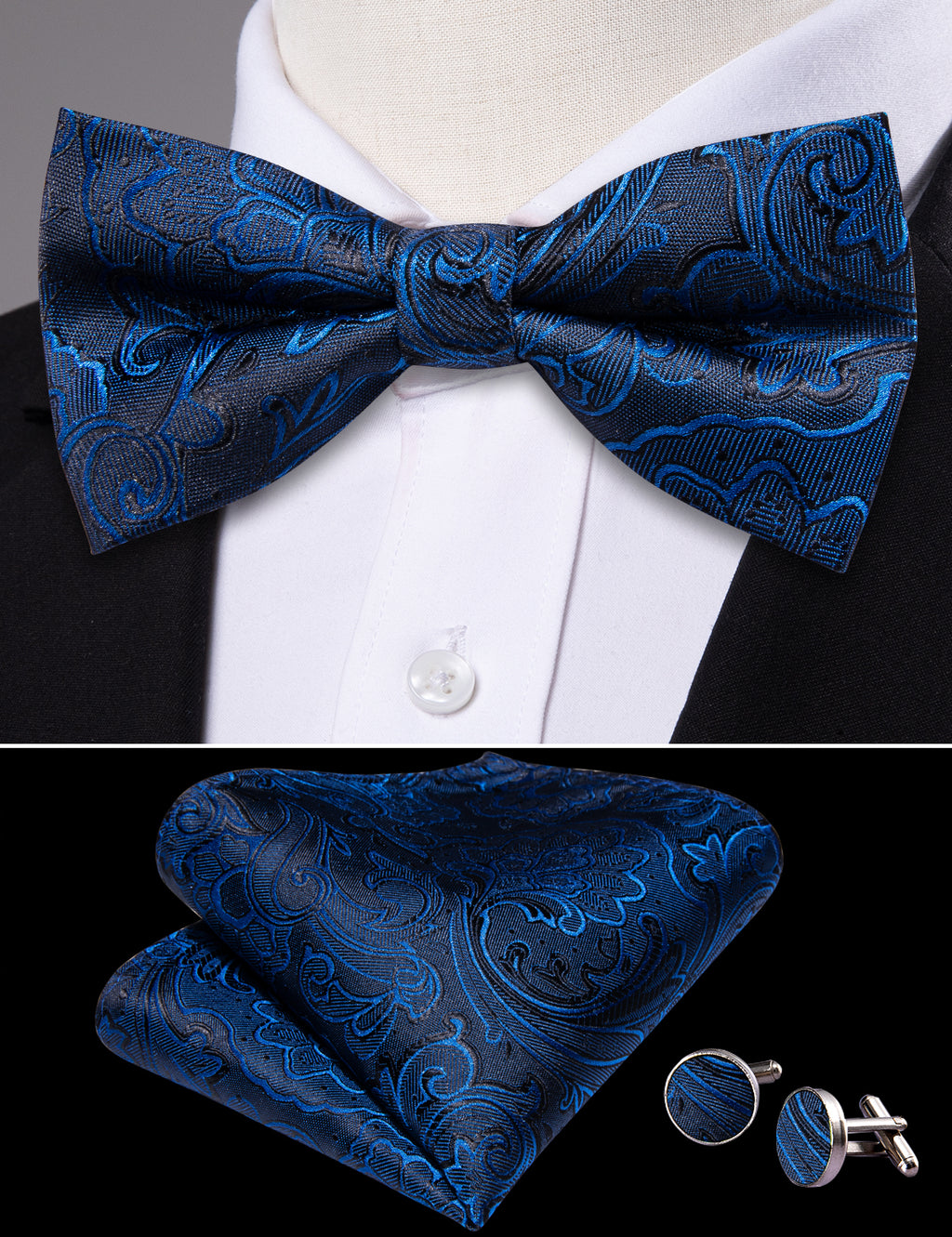 Blue Paisley Bow Tie Set - GentCrest - View 4