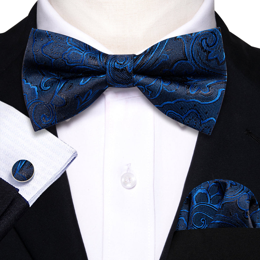 Blue Paisley Bow Tie Set - GentCrest
