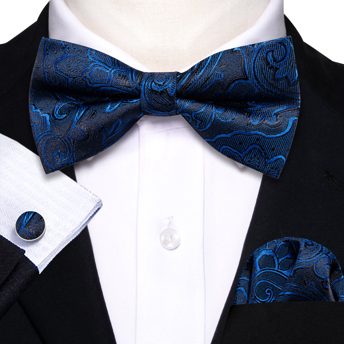 Blue Paisley Bow Tie Set - GentCrest