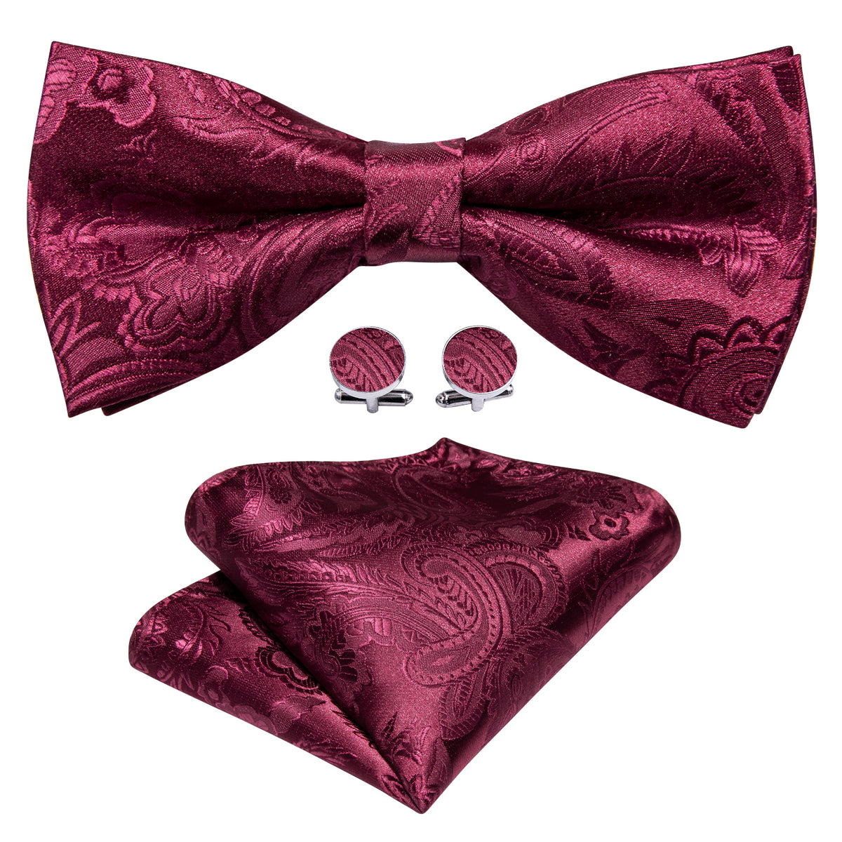 Red Wine Floral Paisley Bow Tie Set - GentCrest - View 3