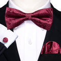 Red Wine Floral Paisley Bow Tie Set - GentCrest