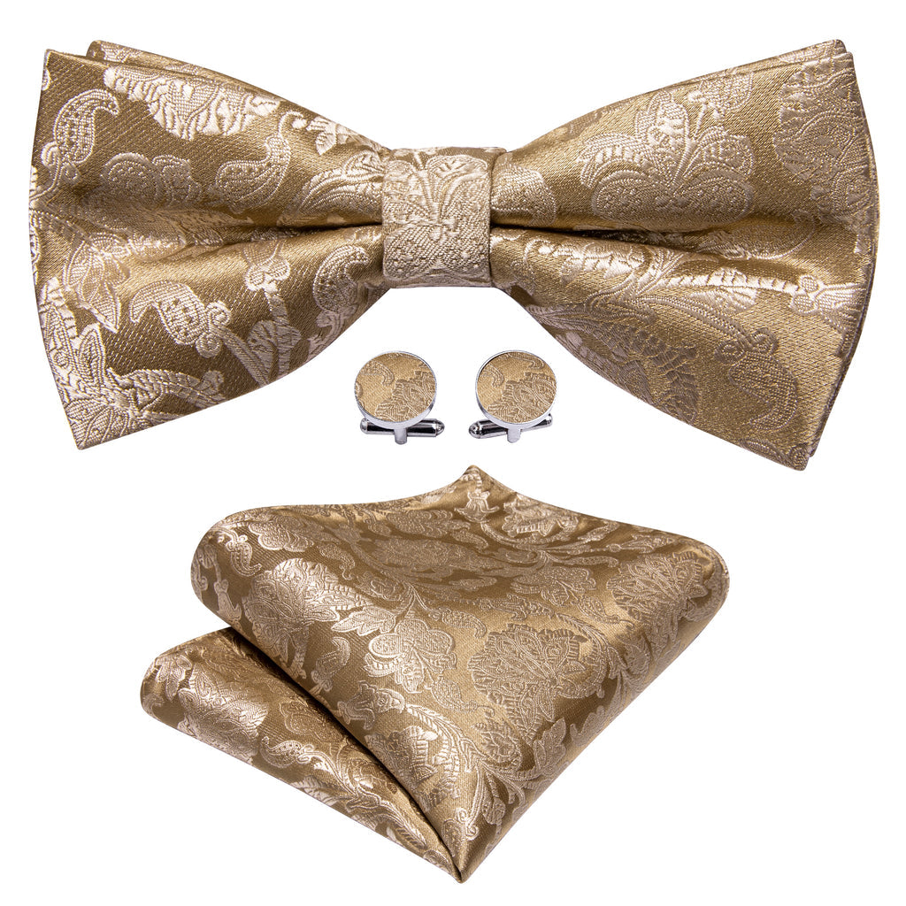 Gold Paisley Bow Tie Set - GentCrest - View 2