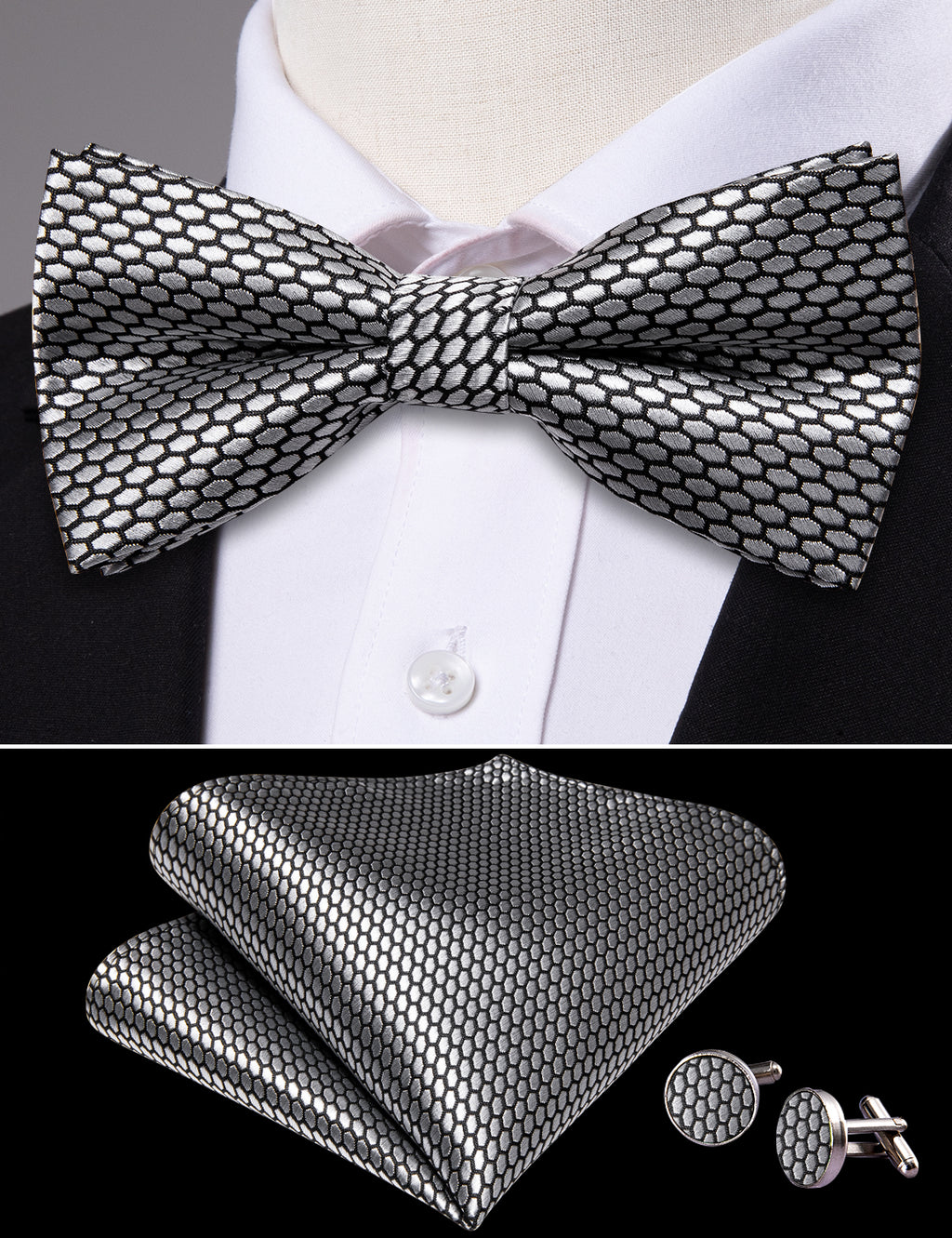 Gray Geometry Bow Tie Set - GentCrest - View 4