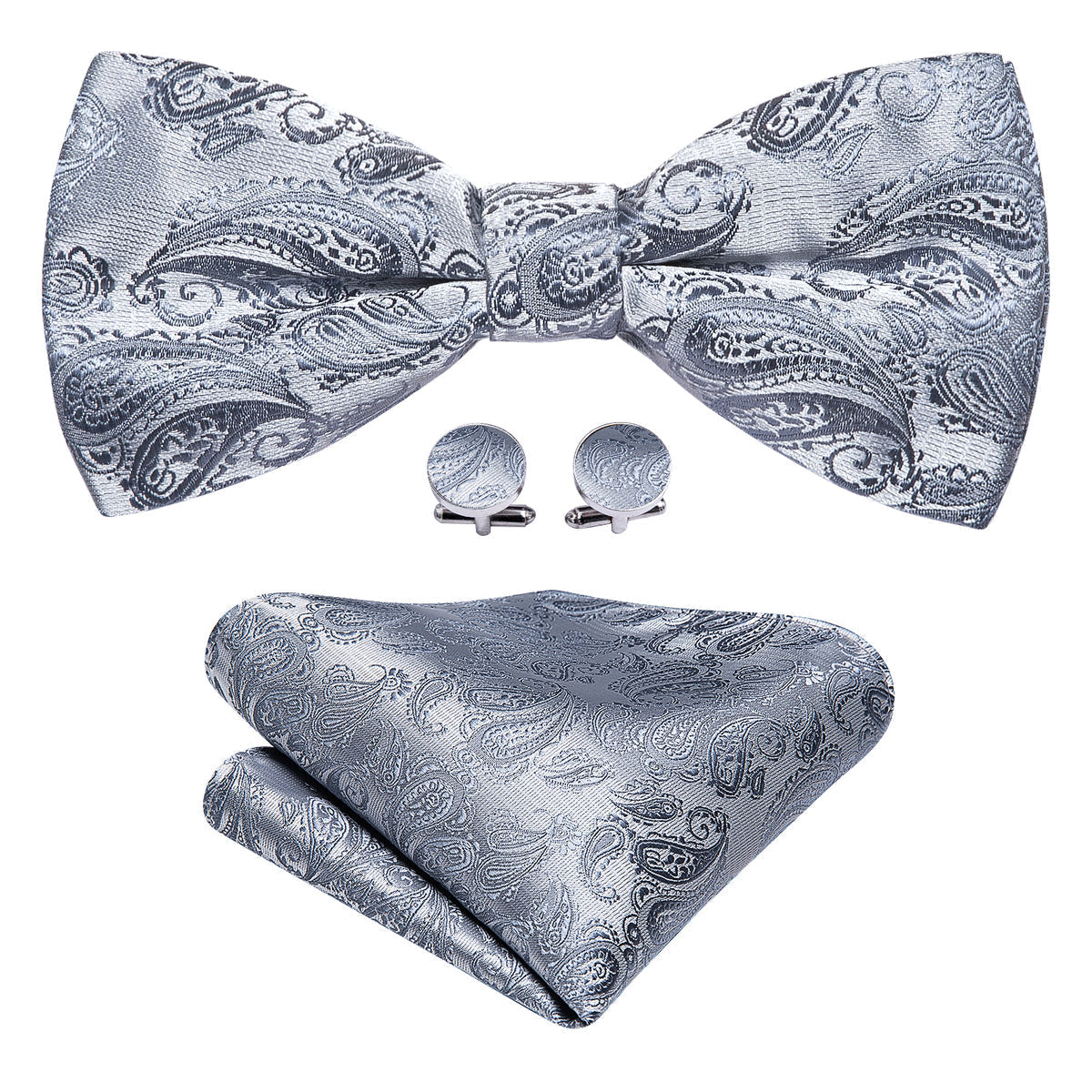 Silver Paisley Bow Tie Set - GentCrest - View 5