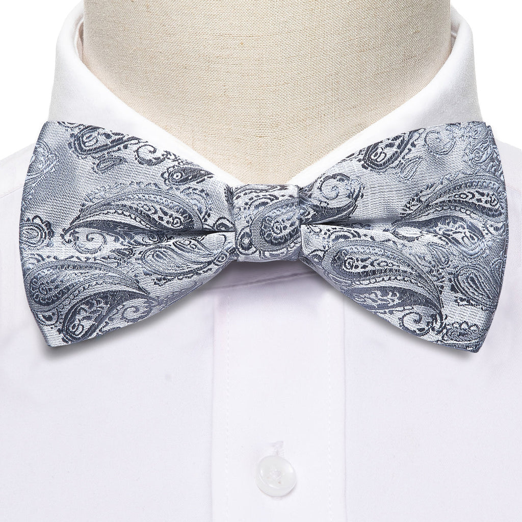 Silver Paisley Bow Tie Set - GentCrest - View 6