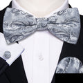 Silver Paisley Bow Tie Set - GentCrest