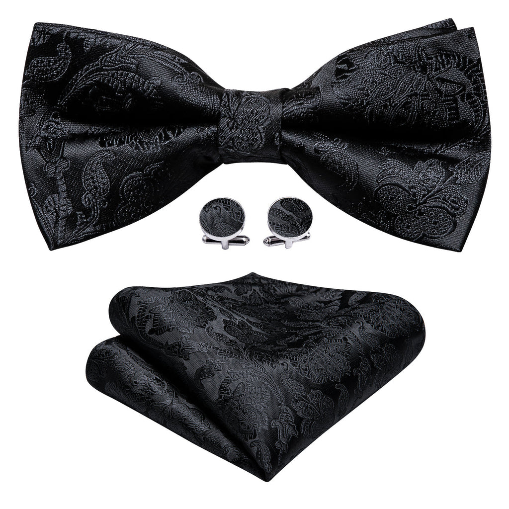Black Paisley Bow Tie Set - GentCrest