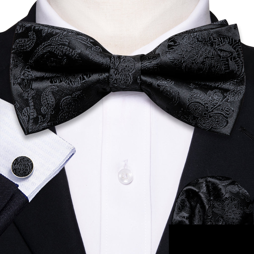 Black Paisley Bow Tie Set - GentCrest - View 2