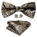 Black Golden Paisley Bow Tie Set - GentCrest