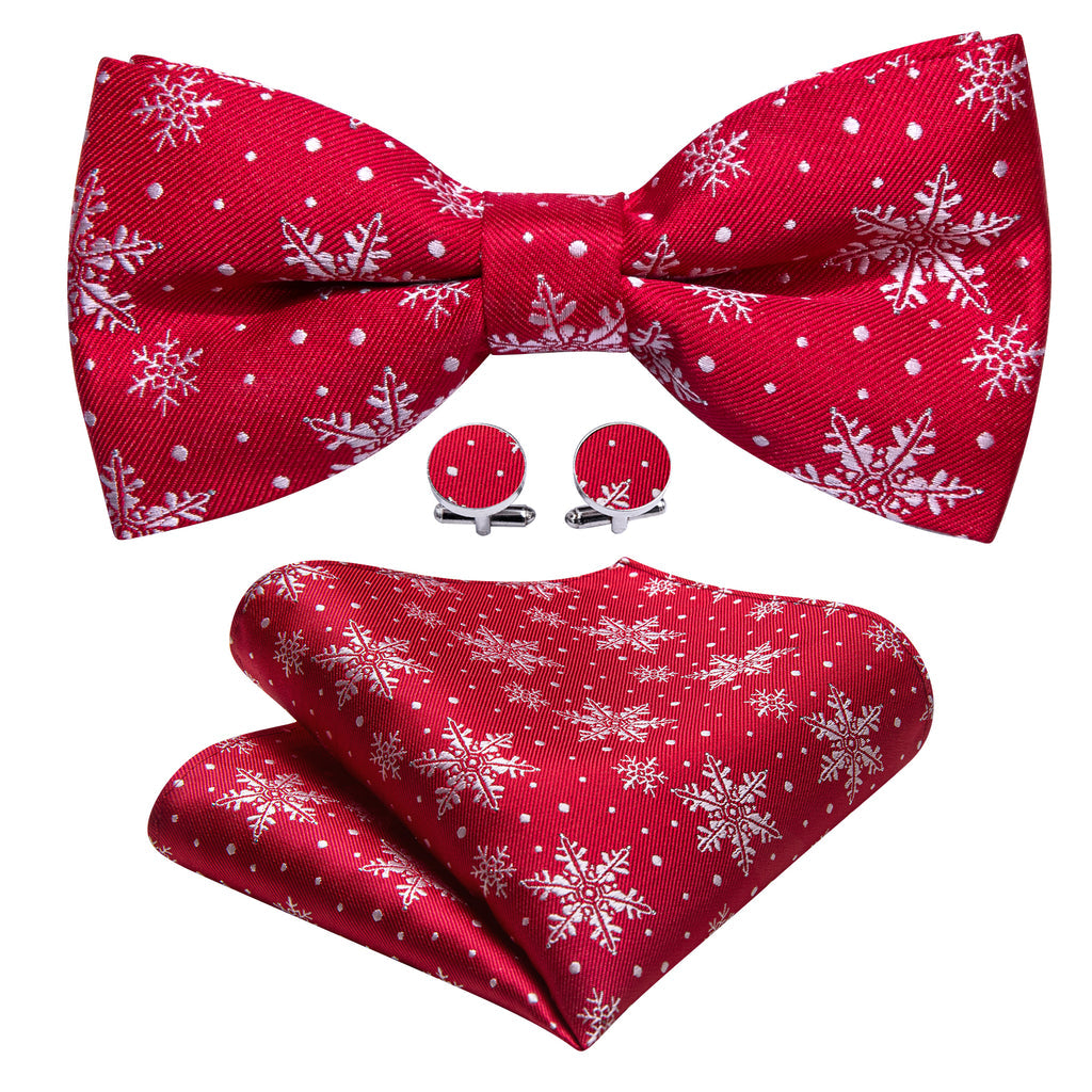 Red & White Christmas Snowflake Bow Tie Set - GentCrest - View 5