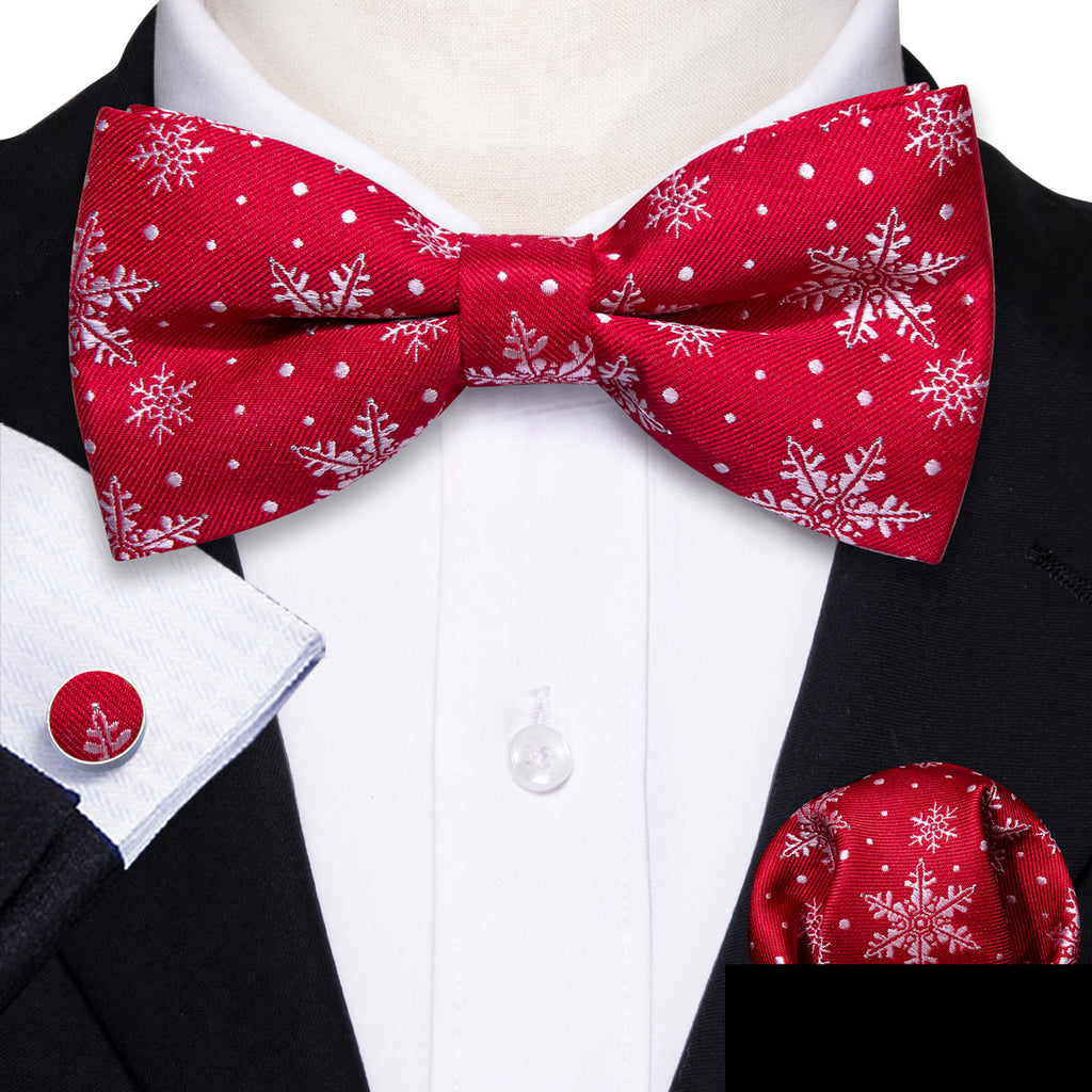 Red & White Christmas Snowflake Bow Tie Set - GentCrest