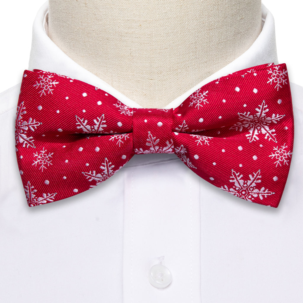 Red & White Christmas Snowflake Bow Tie Set - GentCrest - View 4