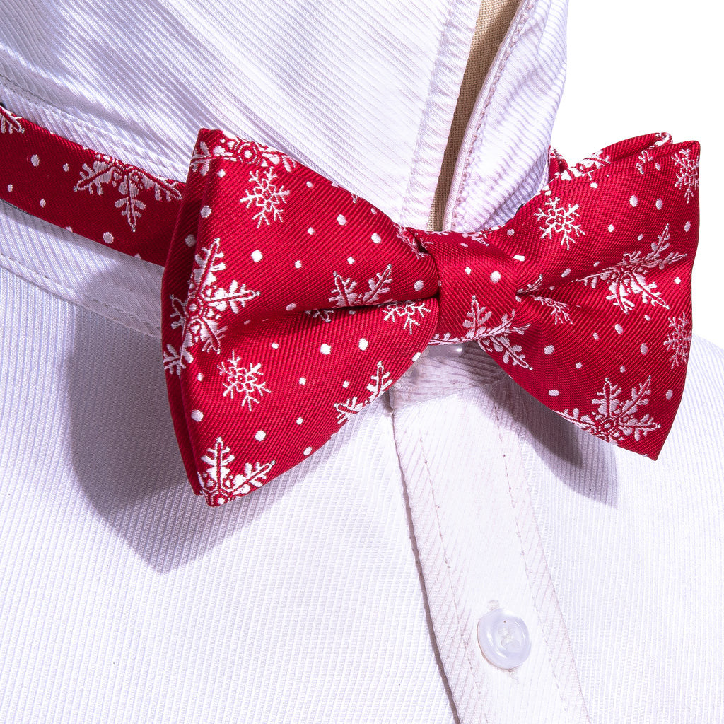 Red & White Christmas Snowflake Bow Tie Set - GentCrest - View 2
