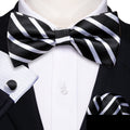 Black White Striped Bow Tie Set - GentCrest