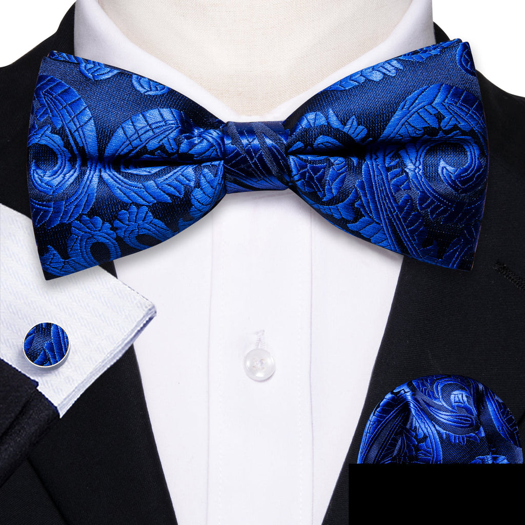 Blue Paisley Bow Tie Set - GentCrest