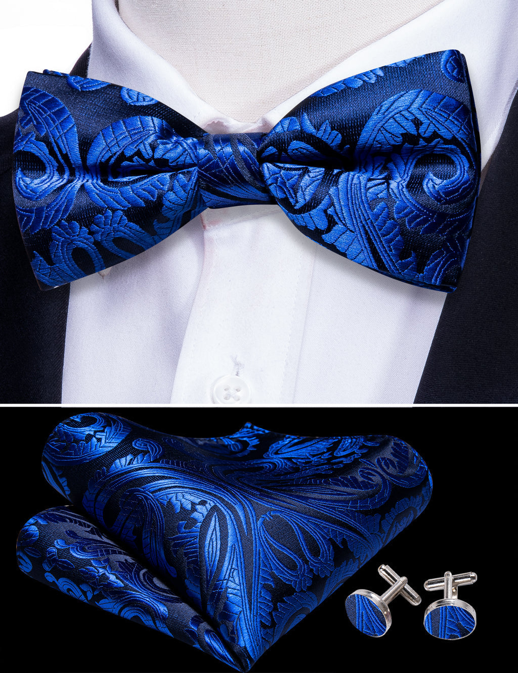 Blue Paisley Bow Tie Set - GentCrest - View 3