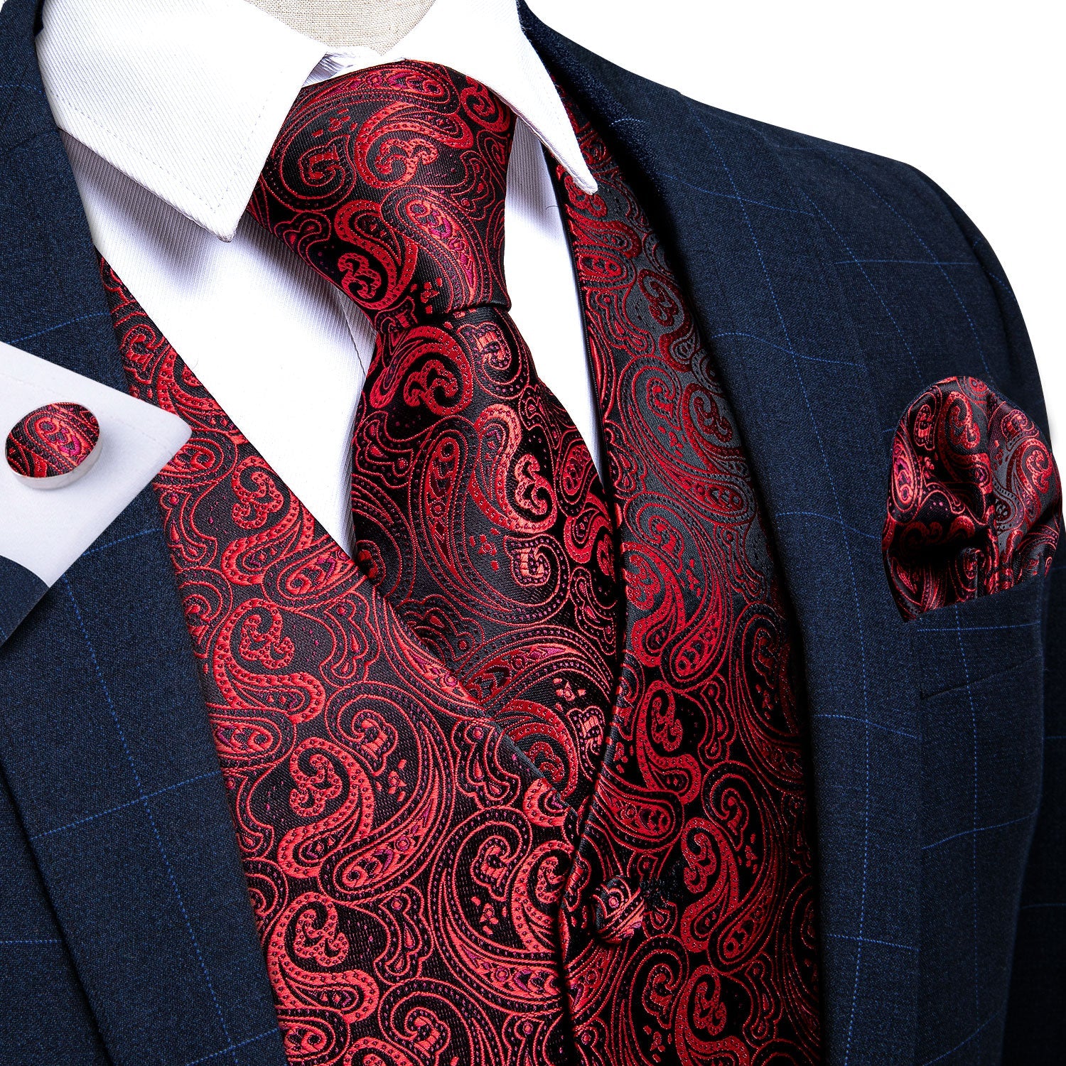 Luxury Red Paisley Vest Set - GentCrest