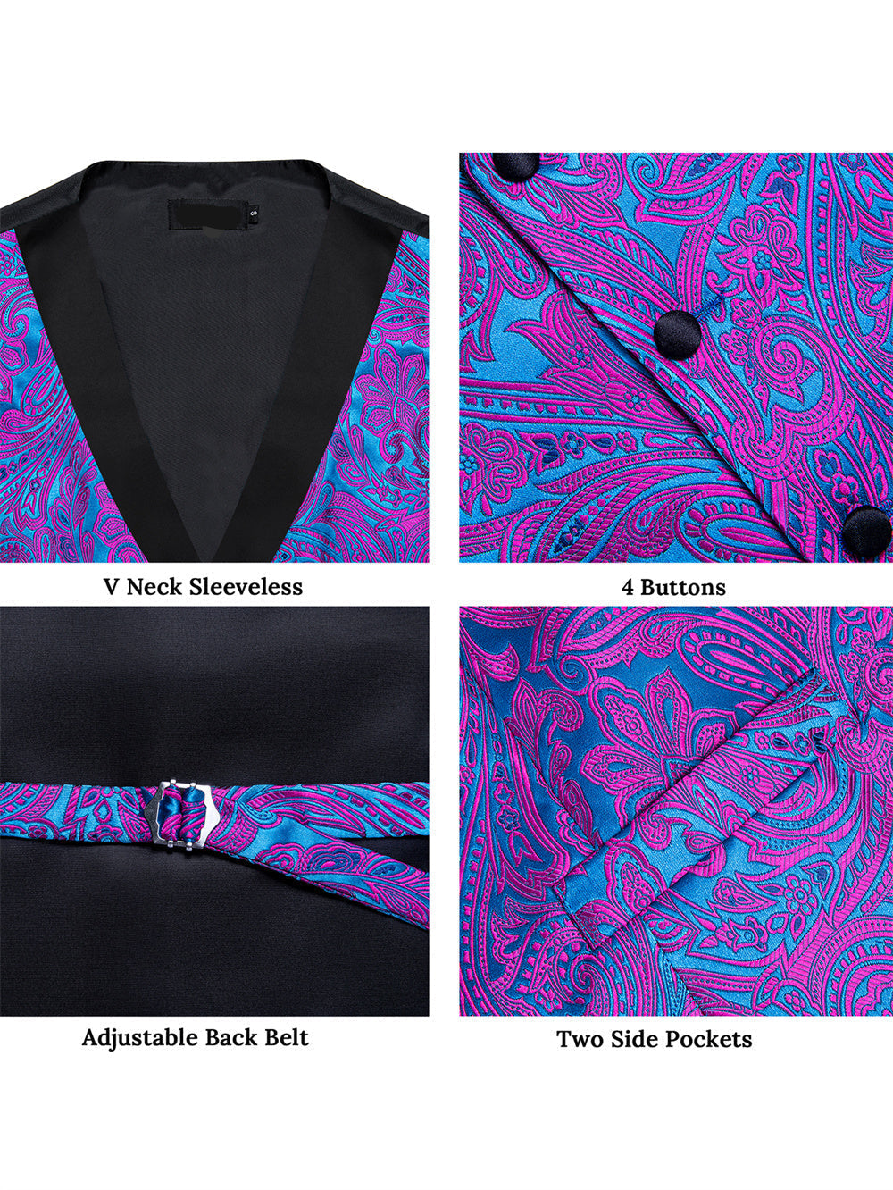 Turquoise & Fuchsia Paisley Vest Set - GentCrest - View 4