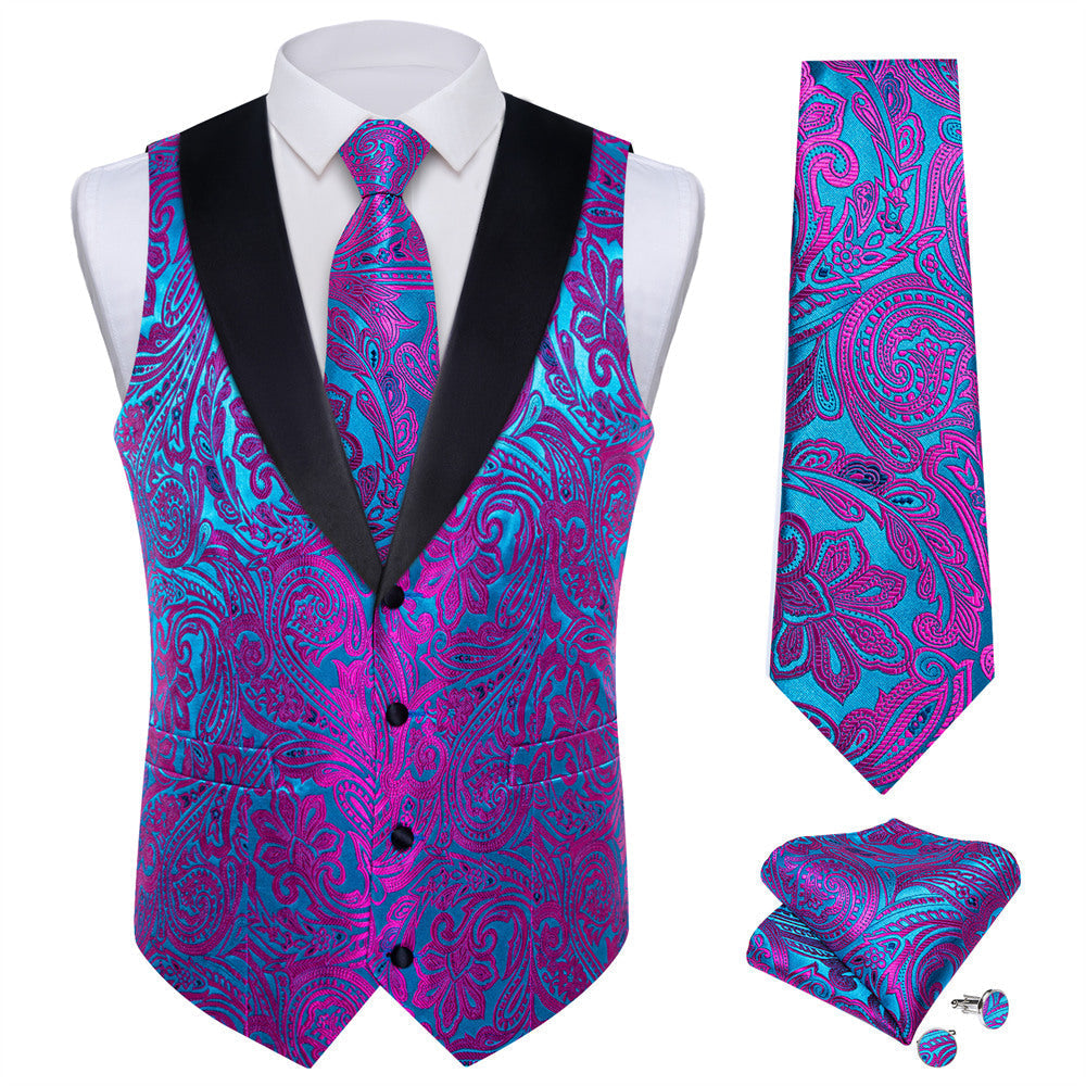 Turquoise & Fuchsia Paisley Vest Set - GentCrest - View 2