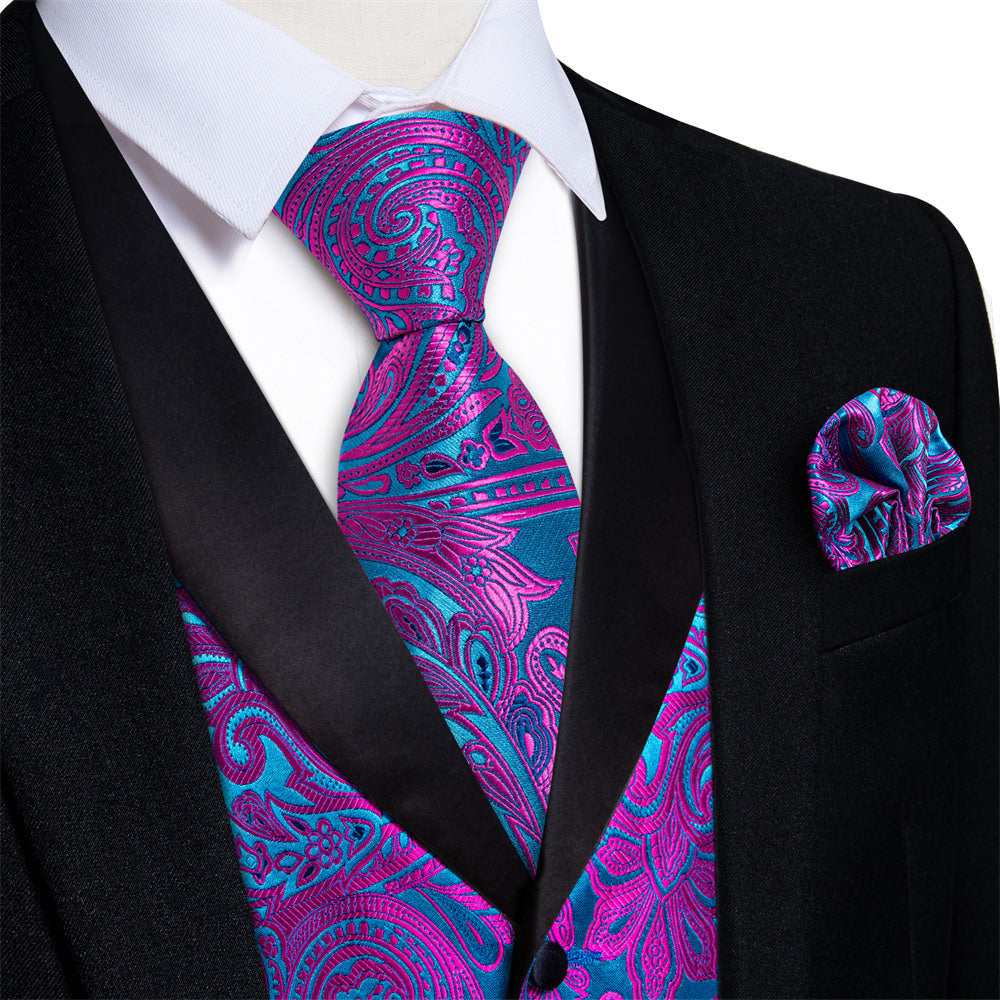 Turquoise & Fuchsia Paisley Vest Set - GentCrest