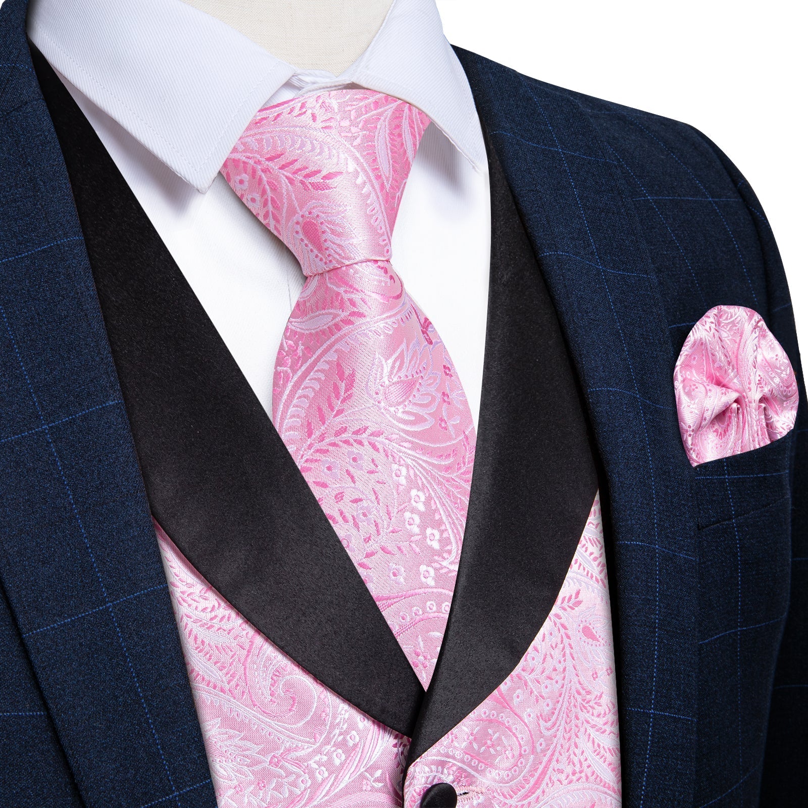 Pink Paisley with Black Collar Vest Set - GentCrest