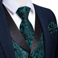 Teal Green Paisley with Black Collar Vest Set - GentCrest