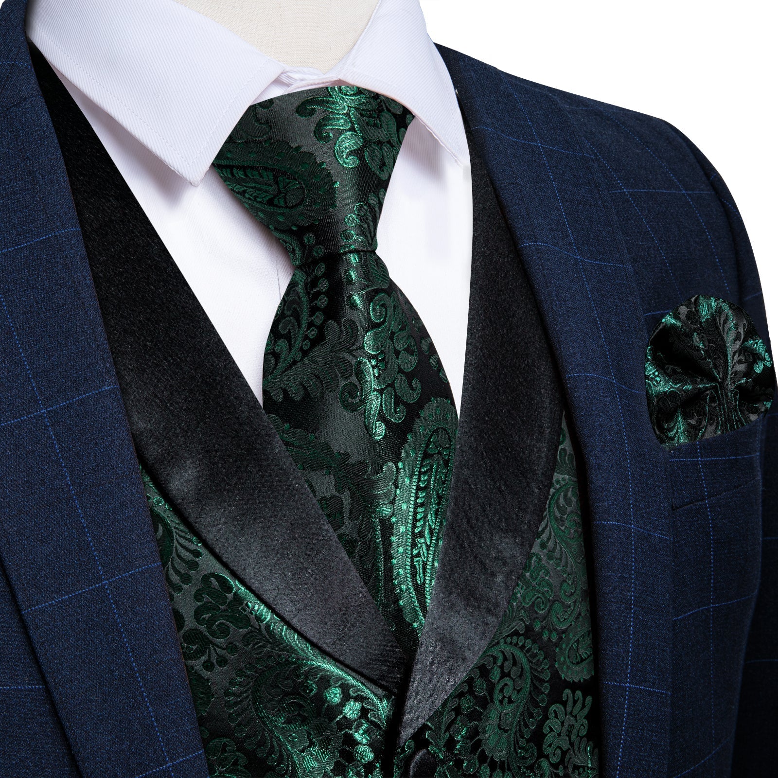 Green Paisley with Black Collar Vest Set - GentCrest