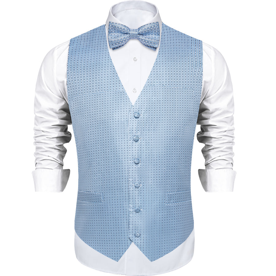 Arctic Blue Polka Dot Bow Tie - 3 Piece Vest Set - GentCrest - View 3