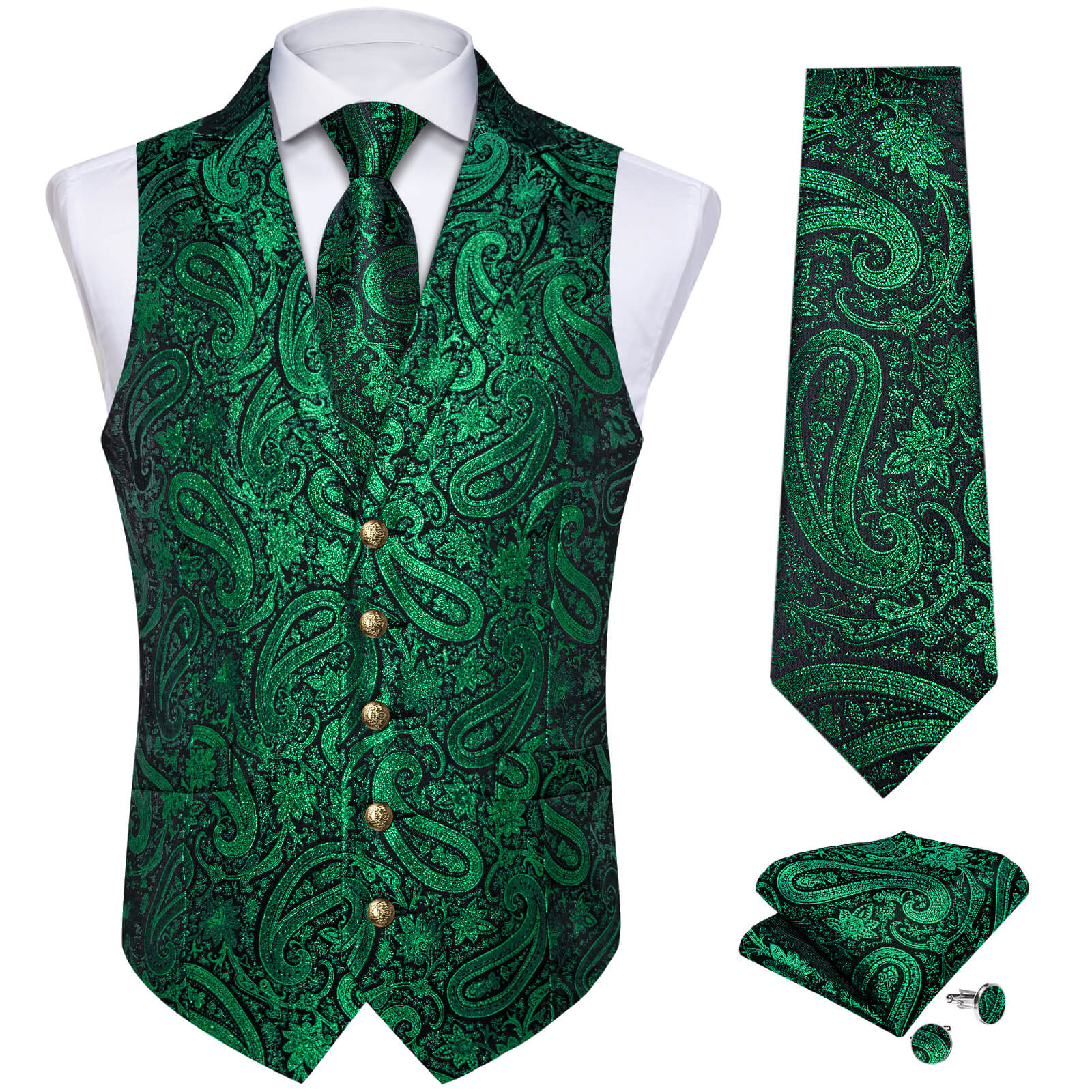 GentCrest Green Paisley Vest Set - Image 2