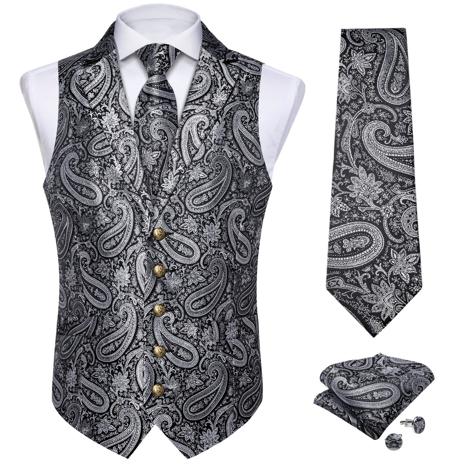 GentCrest Grey Paisley Vest Set - Image 2