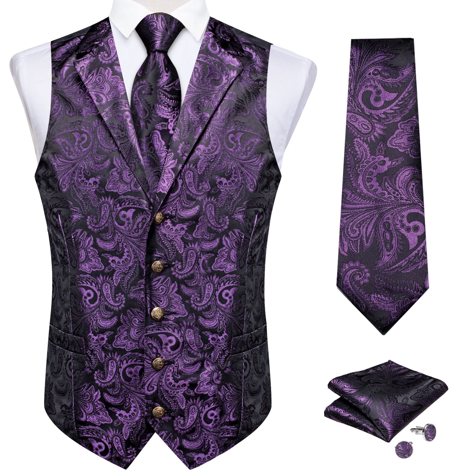 GentCrest Purple Paisley Vest Set - Image 2