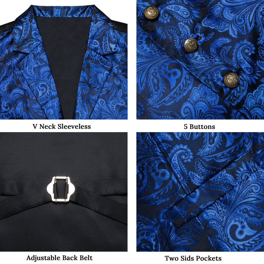Regal Sapphire Paisley Notched Collar Vest Set - GentCrest - View 10