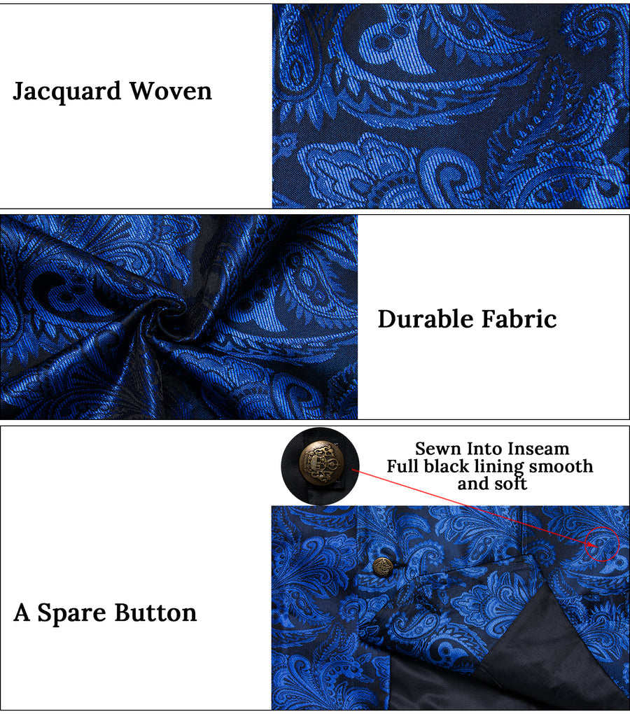 Regal Sapphire Paisley Notched Collar Vest Set - GentCrest - View 9