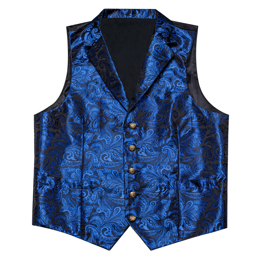 Regal Sapphire Paisley Notched Collar Vest Set - GentCrest - View 2