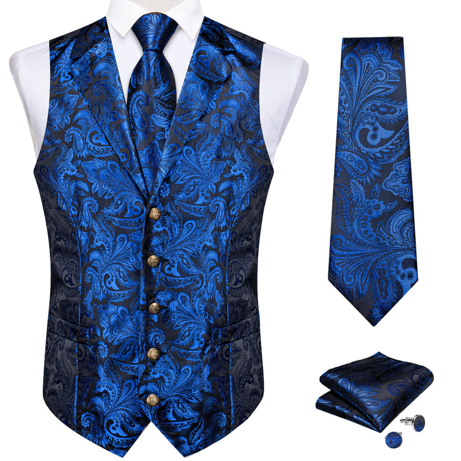 Regal Sapphire Paisley Notched Collar Vest Set - GentCrest - View 3