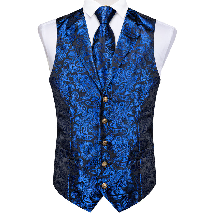 Regal Sapphire Paisley Notched Collar Vest Set - GentCrest - View 4